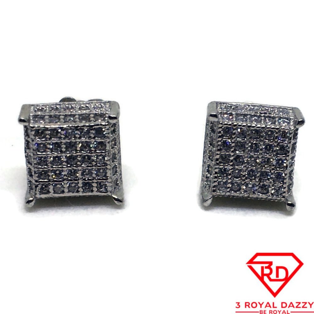 Small Box 5x5 White CZ stud Earring 14k white gold